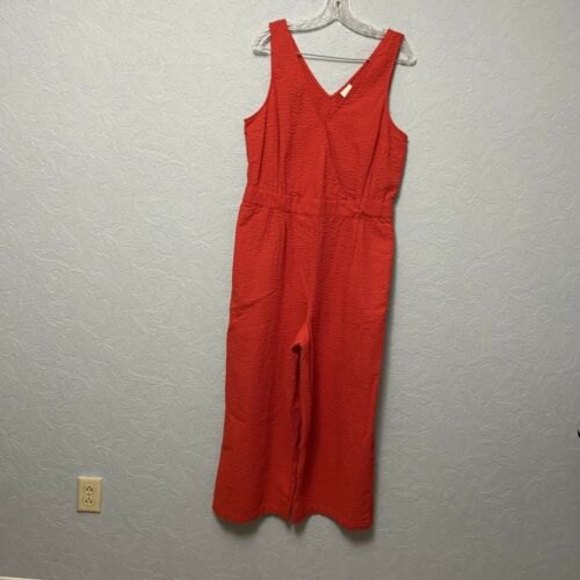 a new day Pants - A New Day Size Large Seer Sucker Sleeveless Wide Leg Jumpsuit W/ Pockets H2